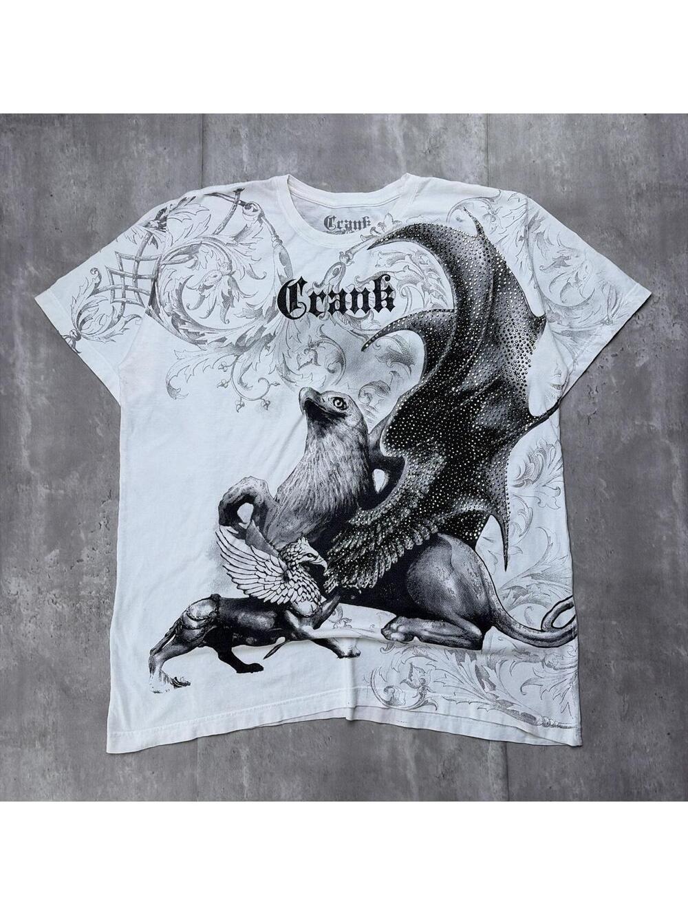 Y2K White Crank Grunge Gothic Dragon Skater T-Shirt